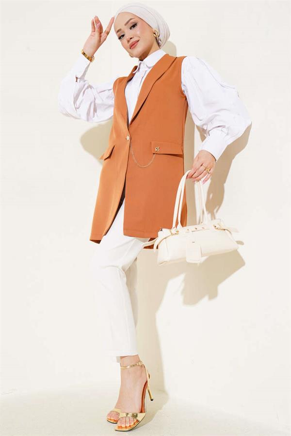 Button Front Vest Tan