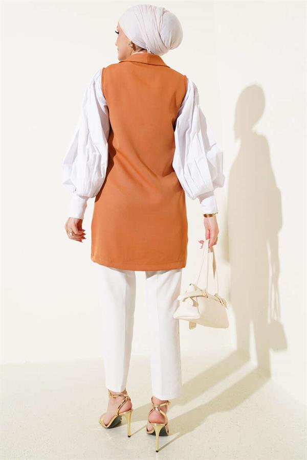 Button Front Vest Tan