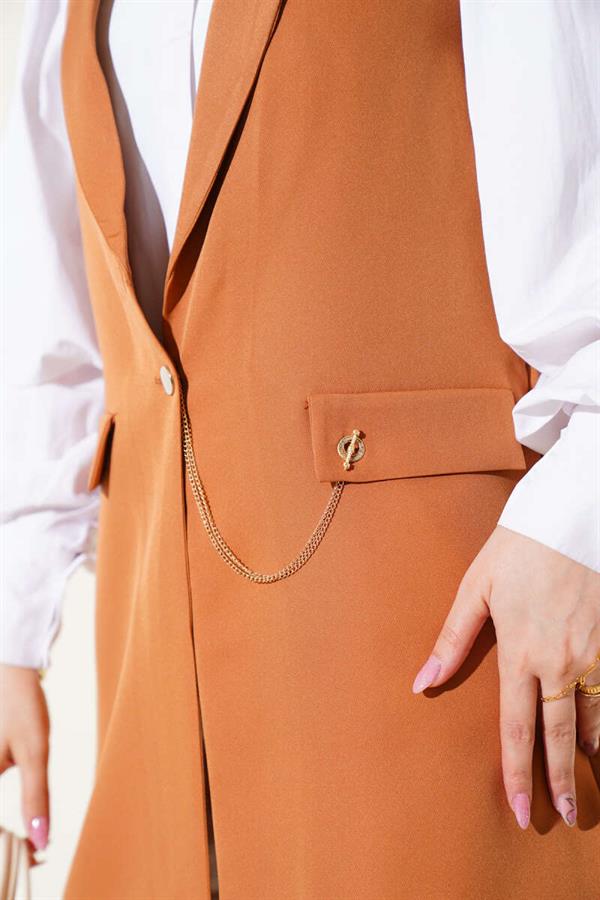 Button Front Vest Tan