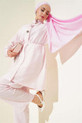 Zippered Front Belted 2 Piece Set Pink