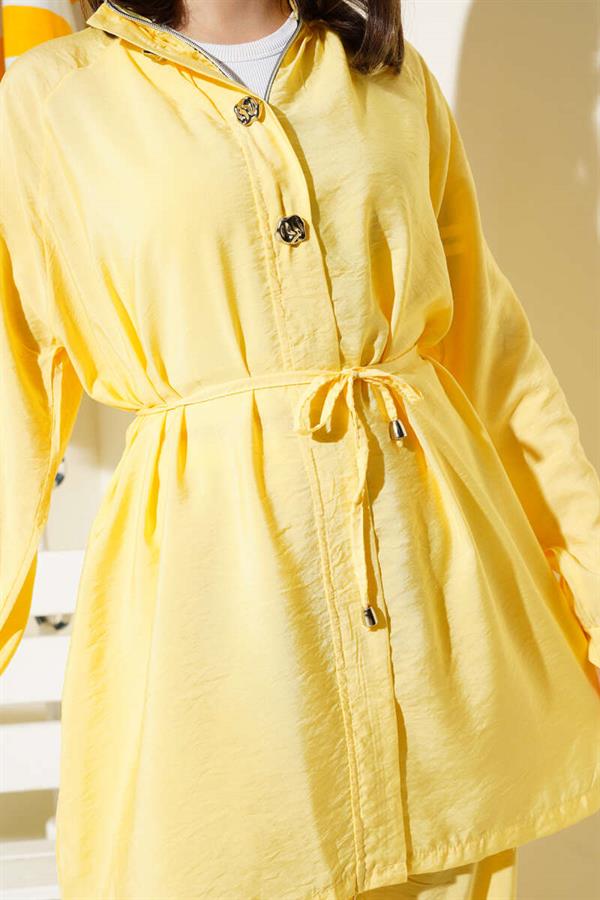 Zippered Front Belted 2 Piece Set Yellow