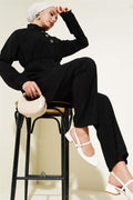 Zippered Front Belted 2 Piece Set Black