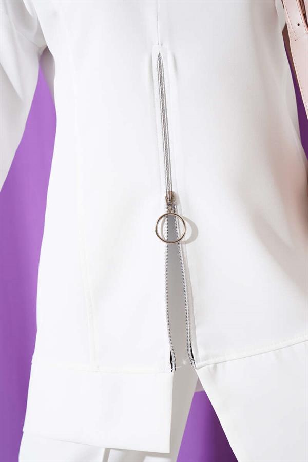 Front Zippered Tunic 2 Piece Set White