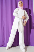 Front Zippered Tunic 2 Piece Set White