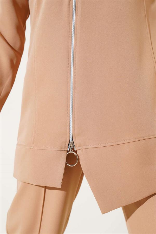 Front Zippered Tunic 2 Piece Set Camel