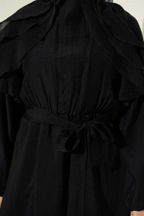 Black Dress with Ruffled Front and Elastic Waistband