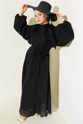 Black Dress with Ruffled Front and Elastic Waistband