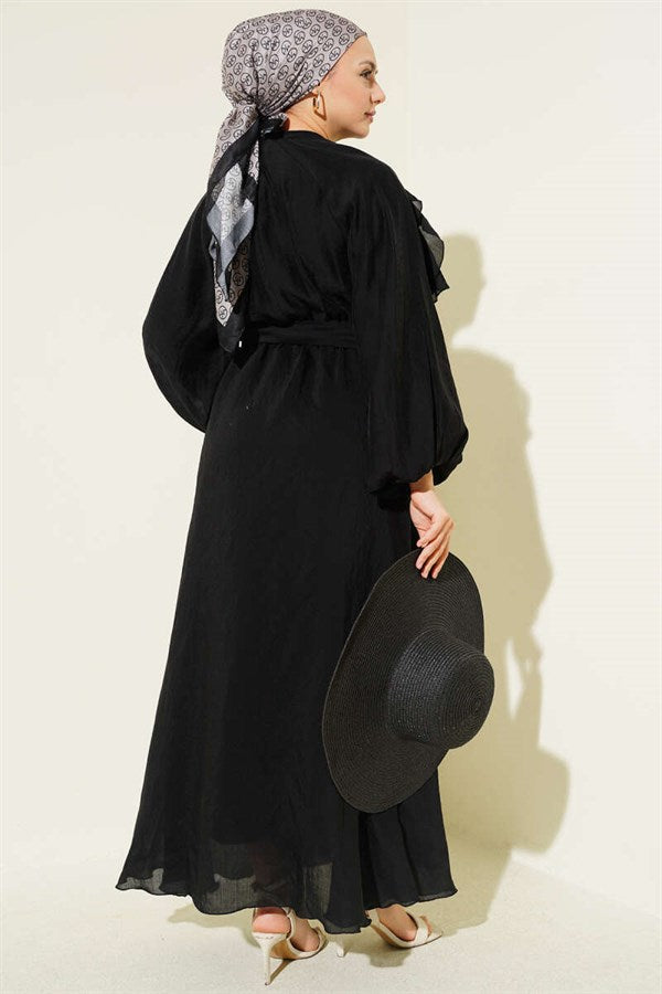 Black Dress with Ruffled Front and Elastic Waistband