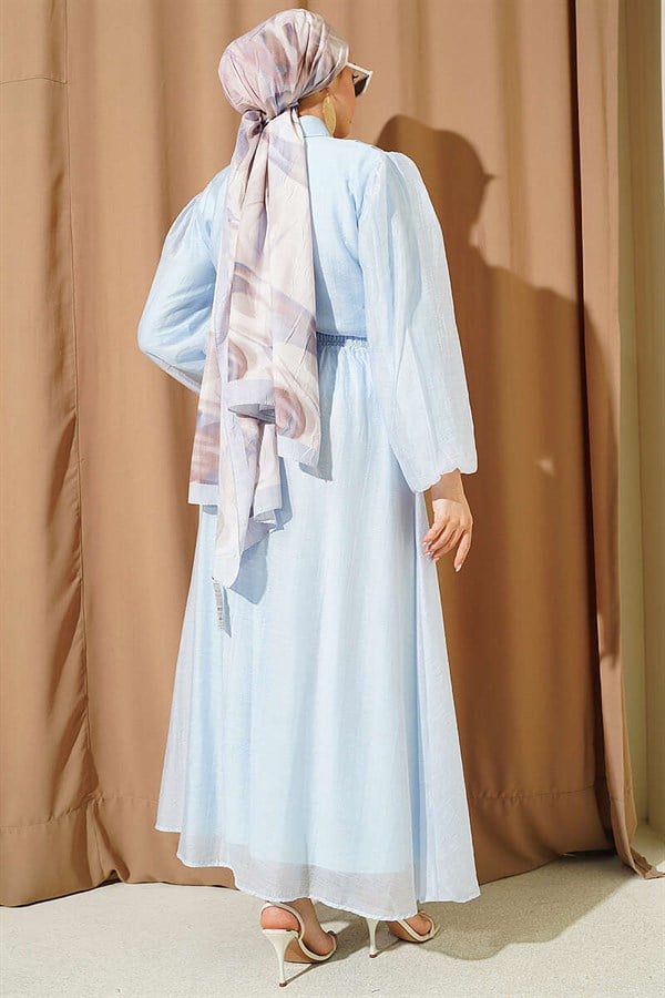 2 Piece Set: Blouse and Skirt with Ruffled Front, Baby Blue