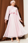 Pink 2 Piece Set: Blouse and Skirt with Ruffled Front