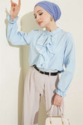 Short Shirt with Ruffled Lace Front, Blue