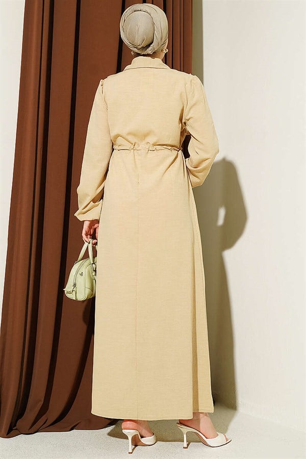 Front Ruffled Zipper Dress, Sand Beige