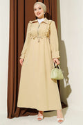 Front Ruffled Zipper Dress, Sand Beige