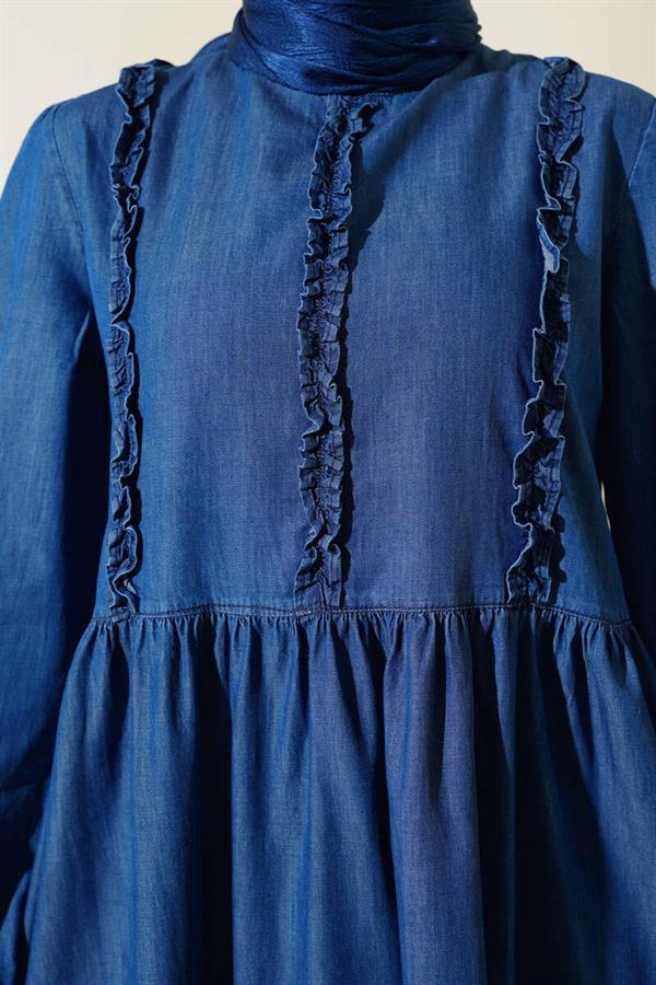 Ruffle Front Denim Dress Denim