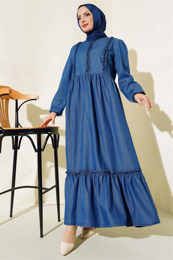 Ruffle Front Denim Dress Denim