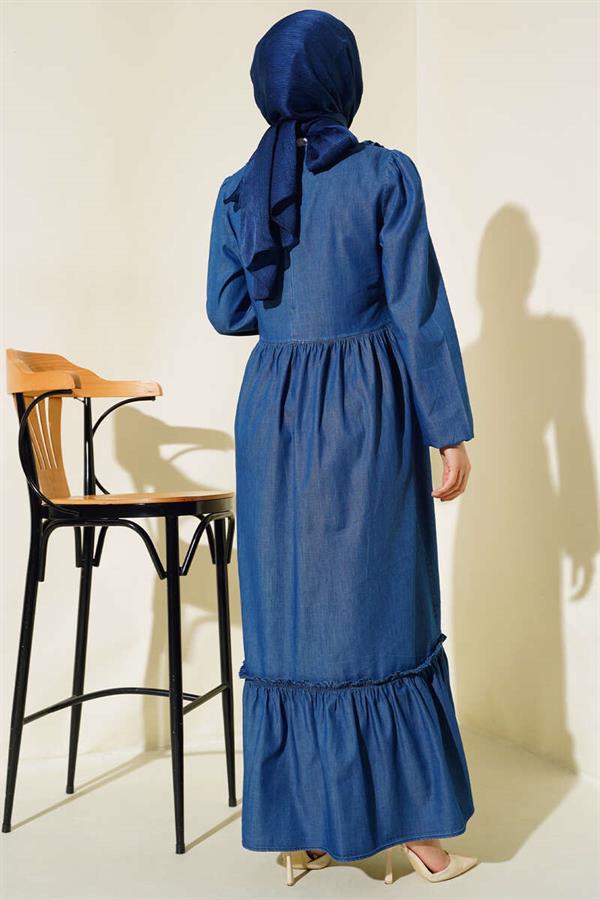Ruffle Front Denim Dress Denim