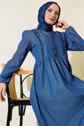 Ruffle Front Denim Dress Denim