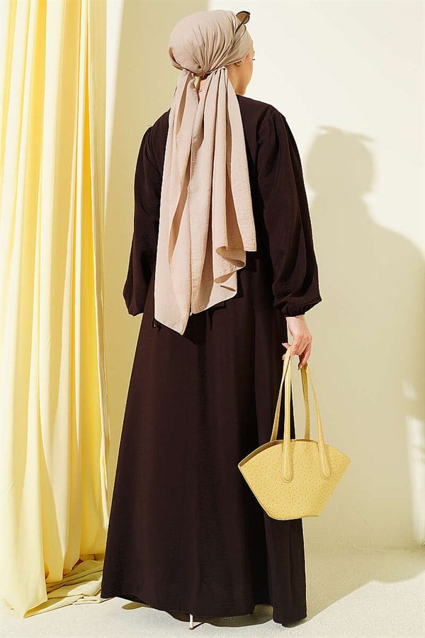 Dark Brown Dress with Ruffled Front and Belt