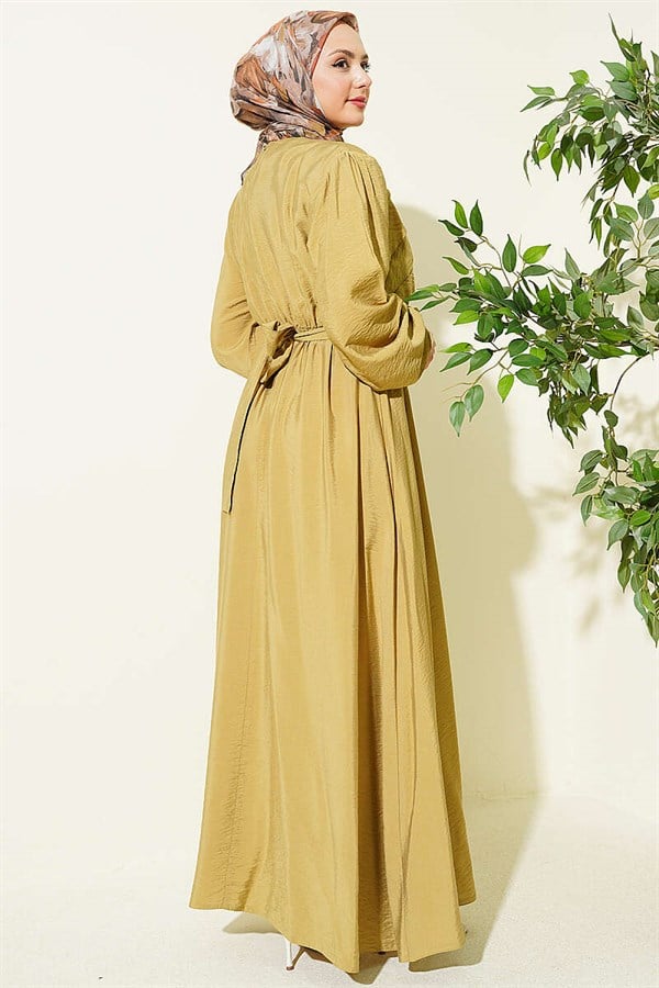 Light Green Dress with Ruffled Front and Belt