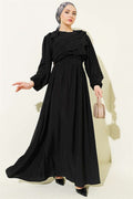 Black Dress with Ruffled Front and Belt