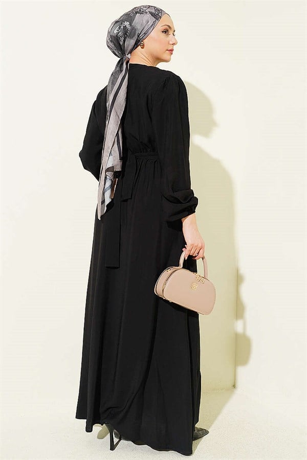 Black Dress with Ruffled Front and Belt