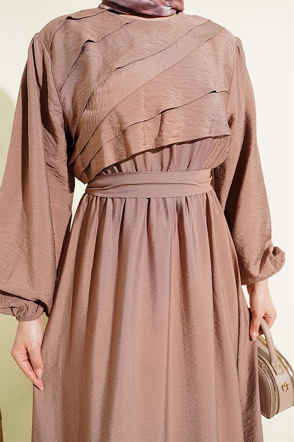 Mink Dress with Ruffled Front and Belt