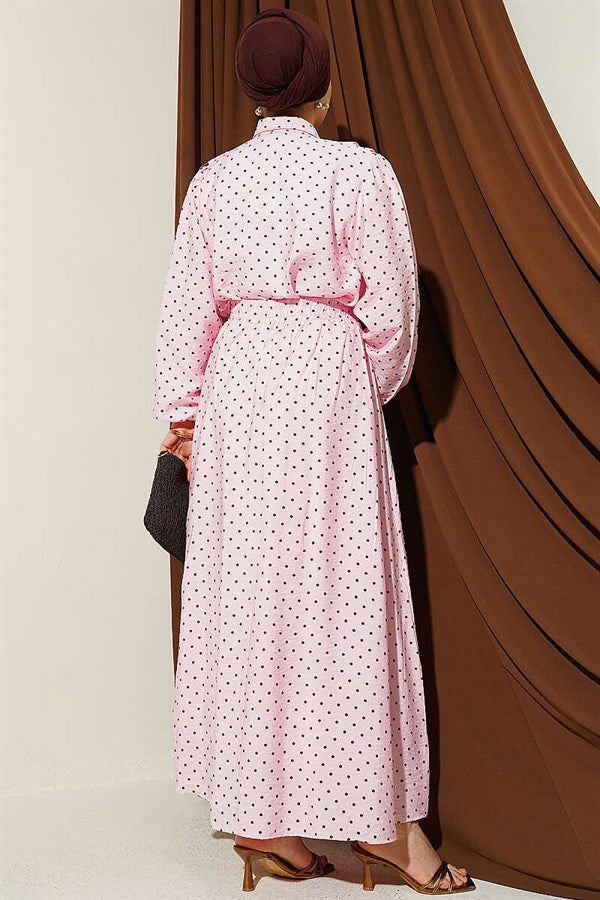 Pink 2 Piece Set with Ruffled Front and Polka Dot Skirt