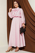 Pink 2 Piece Set with Ruffled Front and Polka Dot Skirt