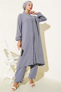 Ruffle Front Stone Detailed 2 Piece Set Gray
