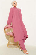 Ruffle Front Stone Detailed 2 Piece Set Dusty Rose