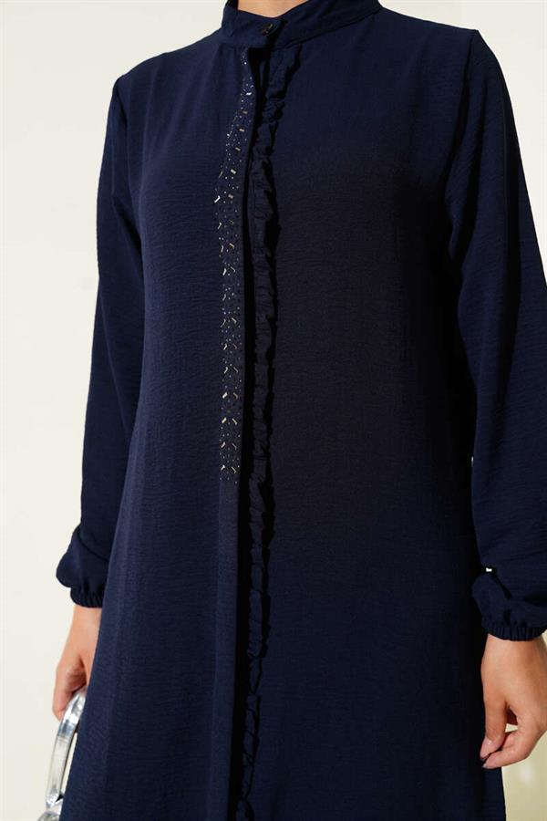 Navy Blue 2 Piece Set with Ruffled Front and Stone Detail