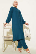 Ruffle Front Stone Detailed 2 Piece Set Petrol