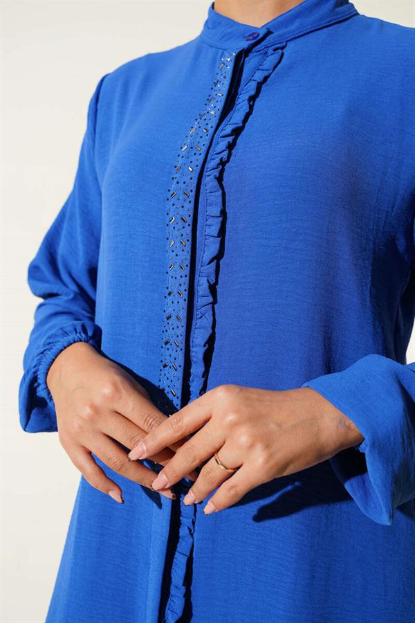 Ruffle Front Stone Detailed 2 Piece Set Saxe