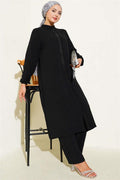 Ruffle Front Stone Detailed 2 Piece Set Black