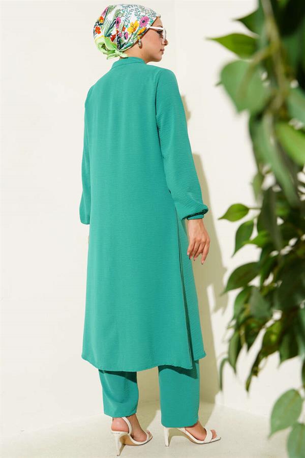 2 Piece Set Green with Ruffled Front and Stone Detail