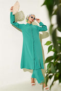 2 Piece Set Green with Ruffled Front and Stone Detail