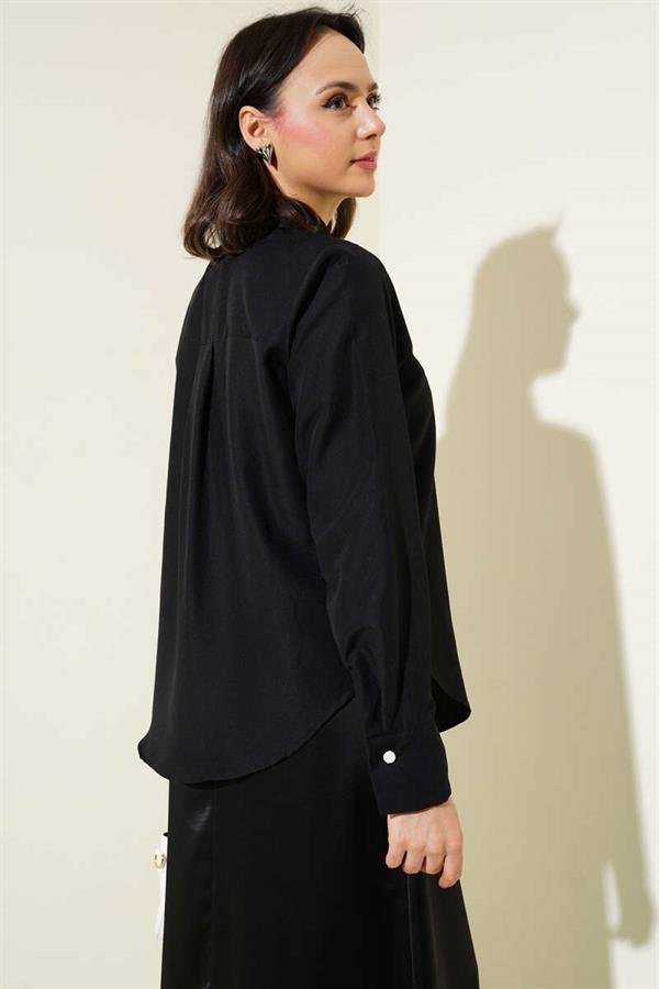 Front Bow Detail Short Shirt Black