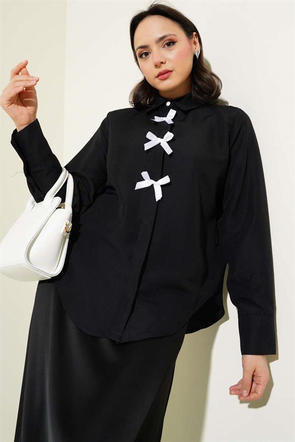 Front Bow Detail Short Shirt Black