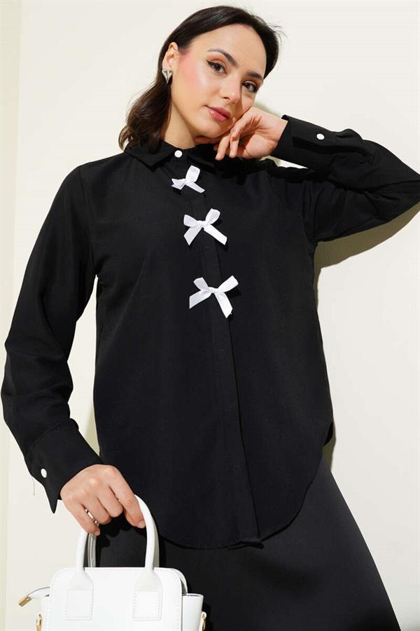 Front Bow Detail Short Shirt Black