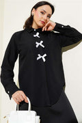 Front Bow Detail Short Shirt Black
