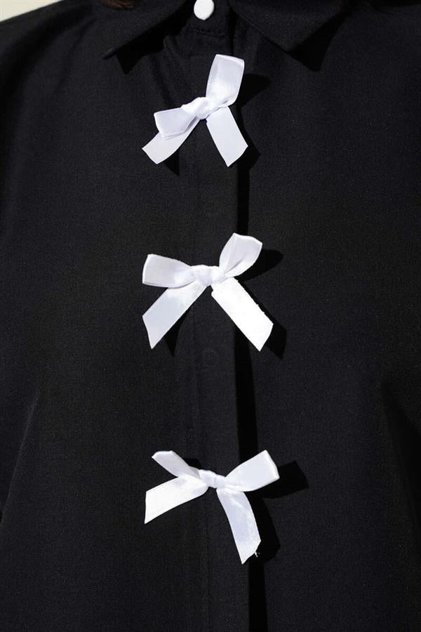 Front Bow Detail Short Shirt Black