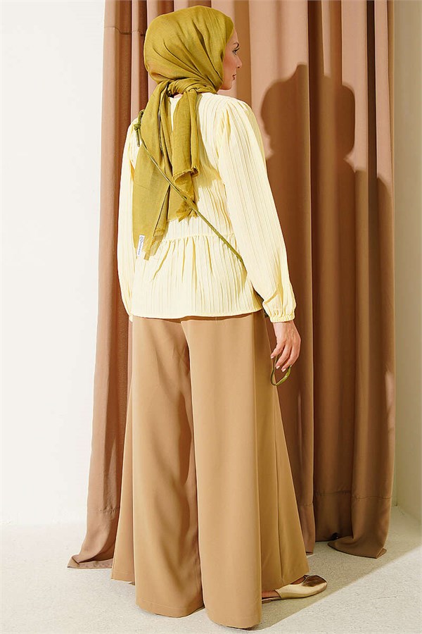Yellow Button-Down Shirt with Bow at Front