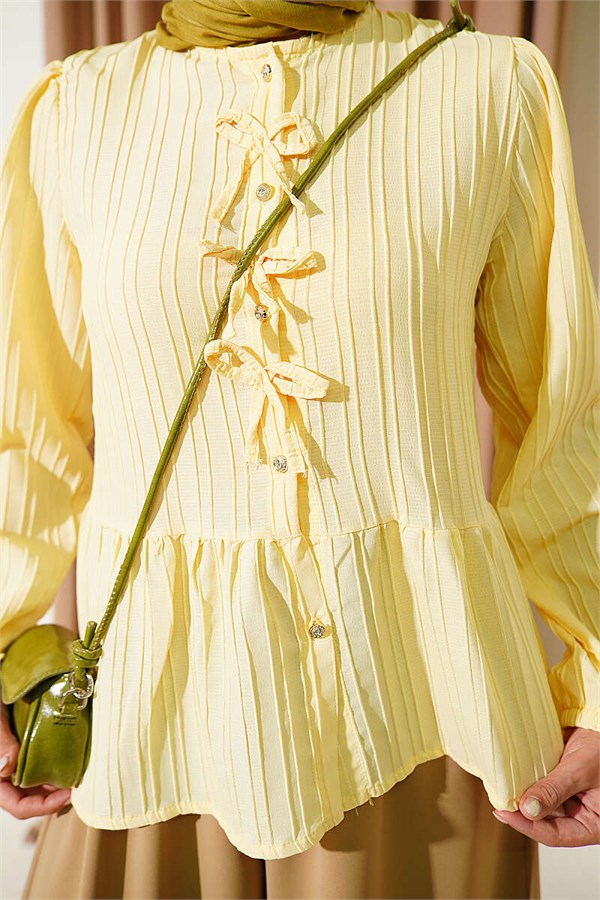 Yellow Button-Down Shirt with Bow at Front