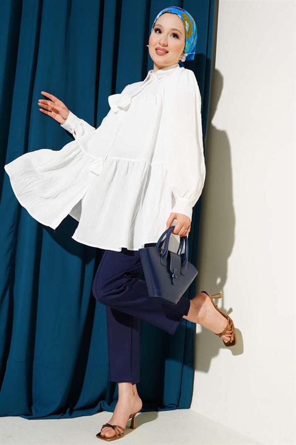 Tunic with Bow Front Ecru