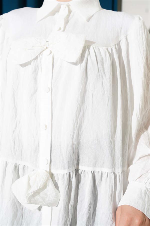 Tunic with Bow Front Ecru