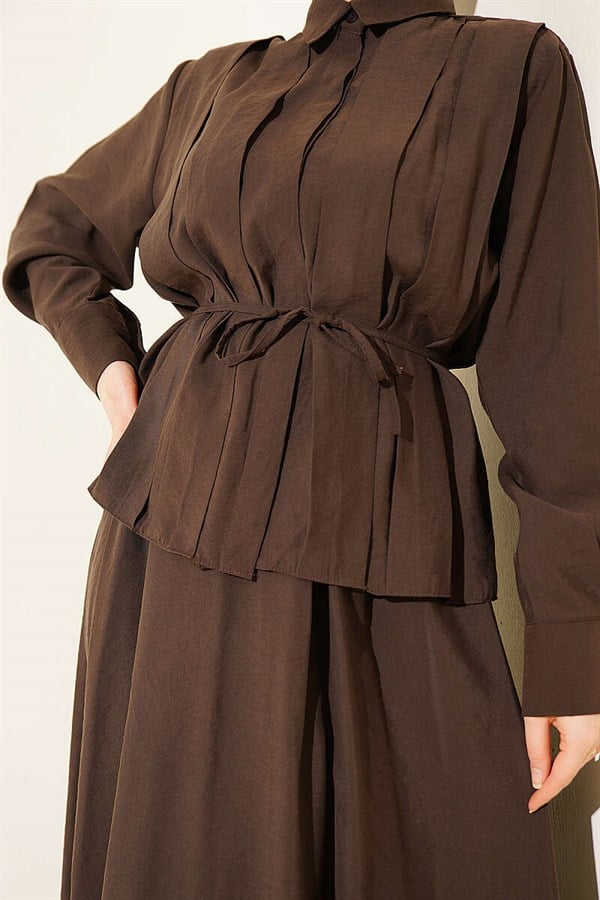 Dark Brown Set with Wide Pleated Modal Skirt