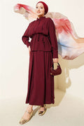Burgundy 2 Piece Set with Wide Pleated Modal Skirt