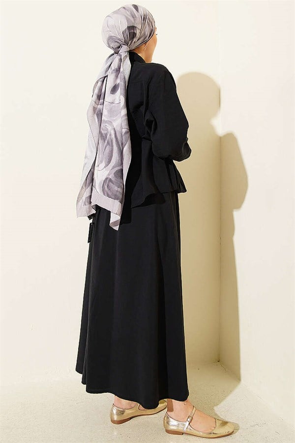 Black Modal Skirt 2 Piece Set with Wide Pleats at the Front