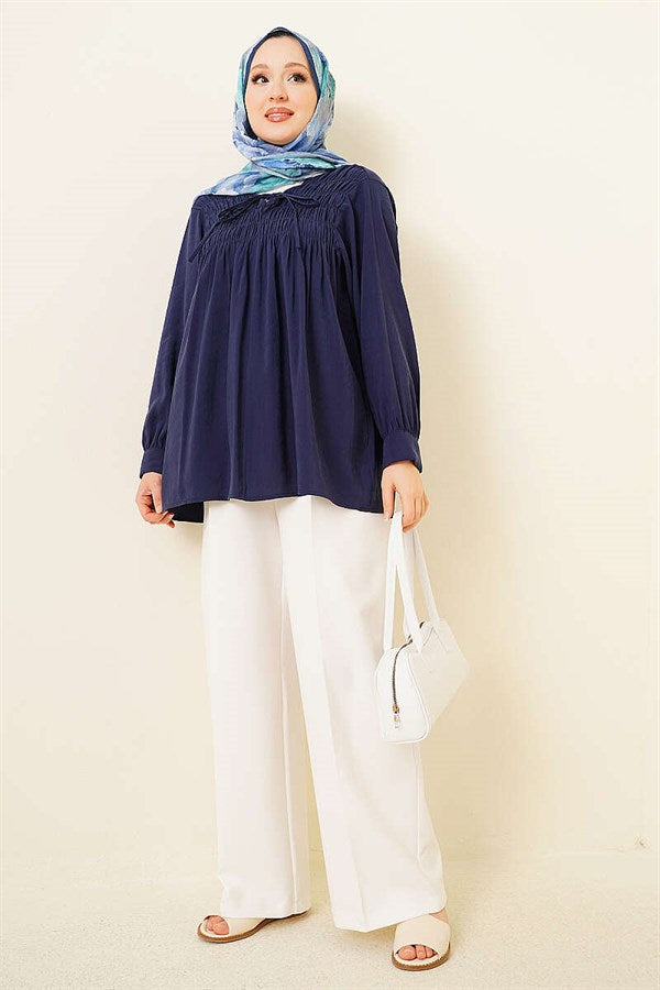 Front-trimmed Modal Tunic, Navy Blue