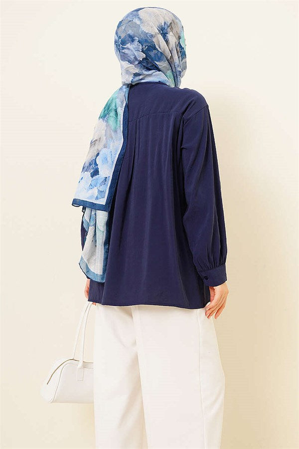 Front-trimmed Modal Tunic, Navy Blue
